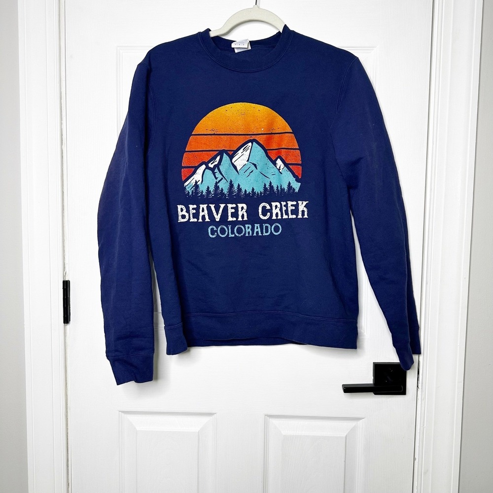 Beaver Creek Colorado Blue Fleece Lined Crewneck Sweatshirt Pullover Mens Medium
